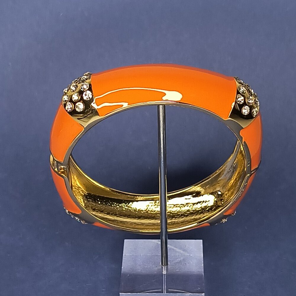 Hinged Enamel Orange Rectangle Bangle Cuff Bracel… - image 7